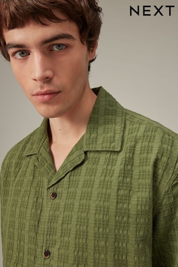 Green Textured Short Sleeve Shirt with Cuban Collar (608354) | £30