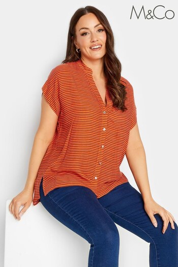 M&Co Orange Stripe Grown On Sleeve Top (608419) | £25