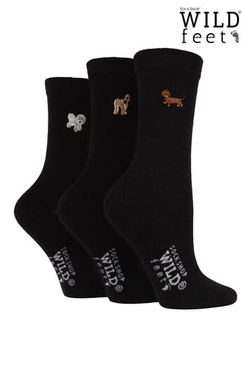 Wild Feet Black Embroidered Socks (608535) | £14