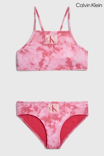 Calvin Baseball Klein Girls Pink Print Bralette Bikini Set (608595) | £55