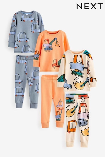 Blue/Orange Digger Snuggle Pyjamas 3 Pack (9mths-12yrs) (608615) | £29 - £35