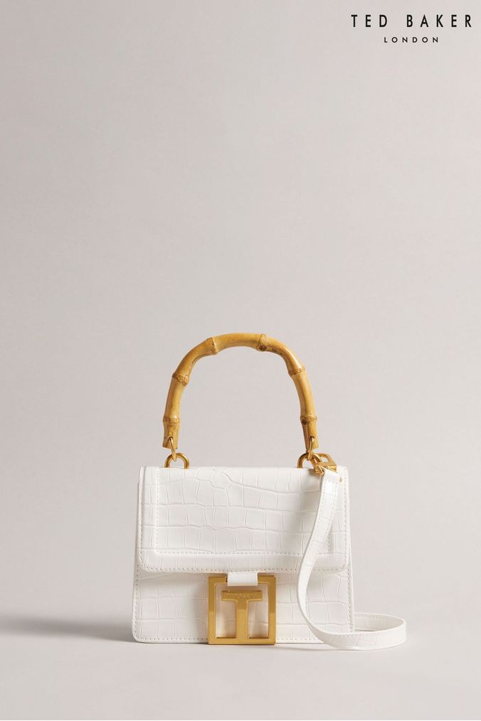 Ted Baker Cream Aalicce Croc Effect Small Bamboo Handle Bag (608652) | £130
