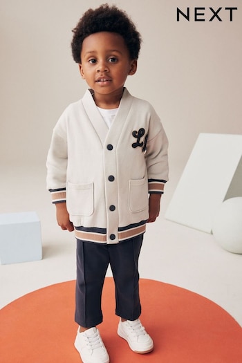 Charcoal Grey Varsity Jersey Cardigan and Joggers Set (3mths-7yrs) (609441) | £22 - £26