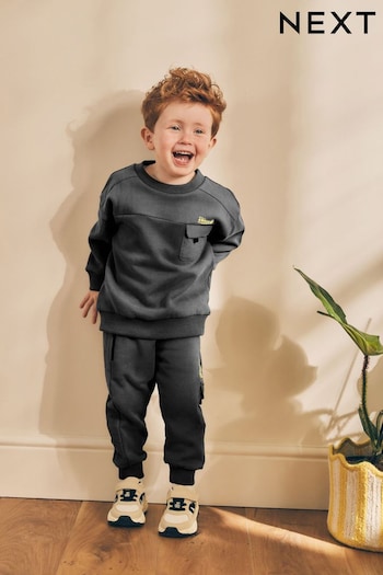 Charcoal Grey Utility Sweatshirt and Joggers Set (3mths-7yrs) (609514) | £16 - £20