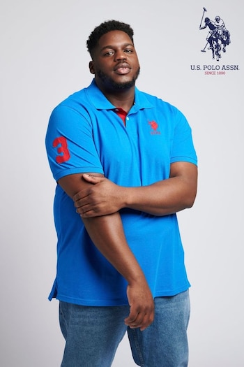 U.S. Striped Polo Assn. Mens Big & Tall Player 3 Logo Pique Striped Polo Shirt (610124) | £45