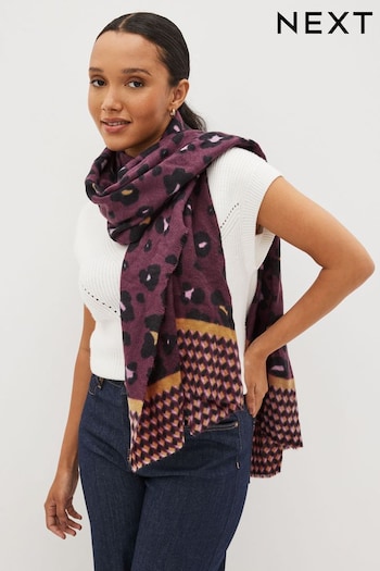 Berry Red Animal Print Midweight Scarf (610175) | £18