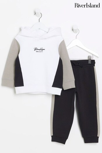 River Island Grey Boys Blocked Hoodie and Joggers Set (610367) | £30