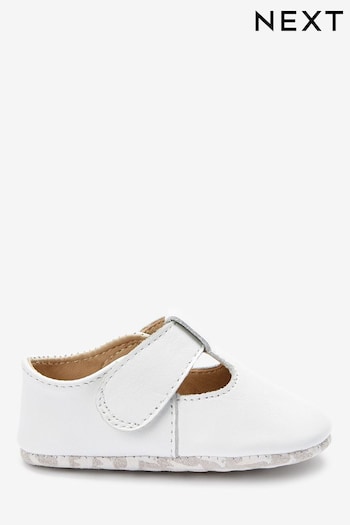 White Baby Leather T-Bar Pram Shoes (0-24mths) (610654) | £12