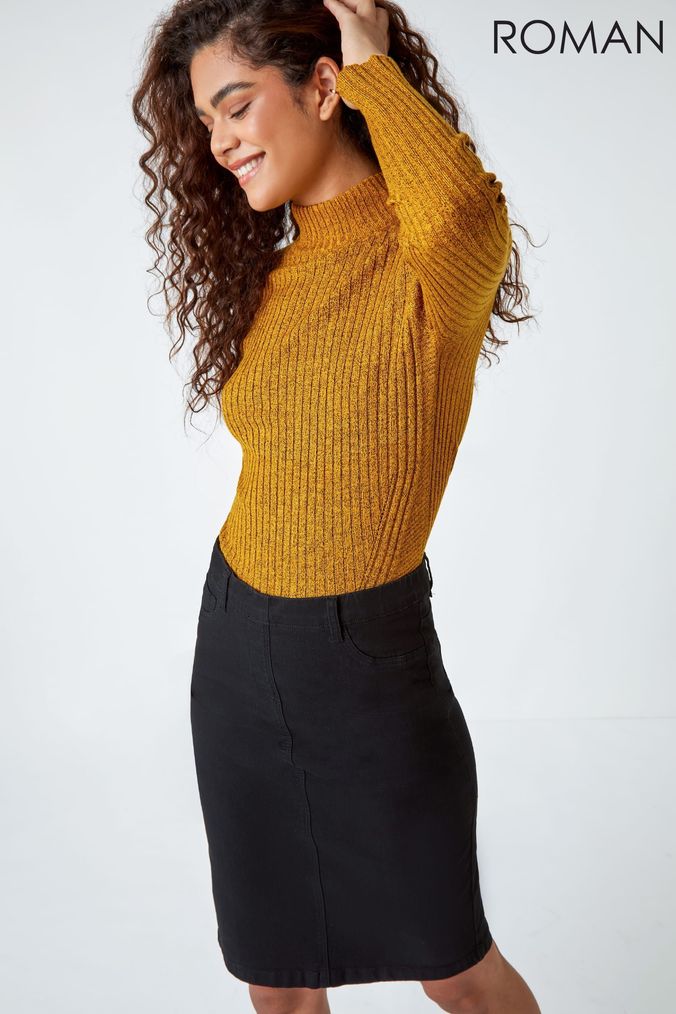 Black knee sales length casual skirt