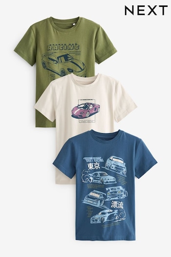 Navy Blue/Khaki Green Car Graphic T-Shirts Kianna 3 Pack (3-16yrs) (611055) | £20 - £26