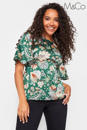 M&Co Green Floral Tie Back Blouse (611114) | £27
