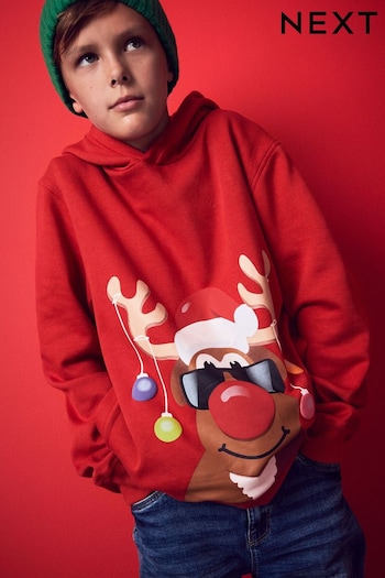Red Reindeer Hoodie Christmas (3-16yrs) (611446) | £18 - £23