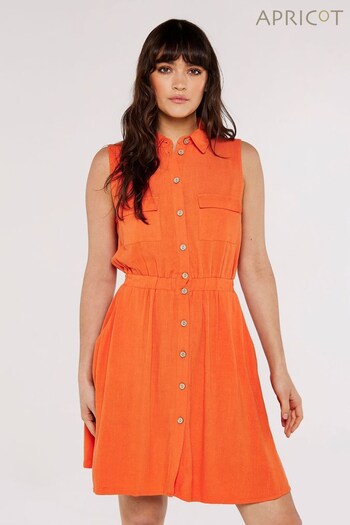Apricot Orange Sleeveless Button Down collar Shirt Dress (611944) | £35