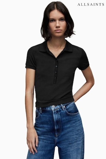 AllSaints Black Hallie Polo Shirt (611970) | £45