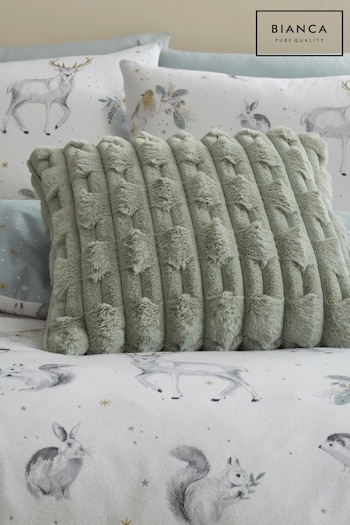 Green Soft and Cosy Carved Faux Fur Cushion (611989) | £25