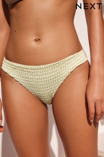 White/Green Gingham Shirred High Leg Bikini Bottoms (612171) | £16