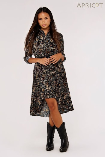 Apricot Black Paisley High Low Shirt Add Dress (612359) | £35