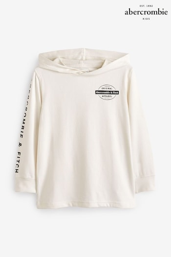 Abercrombie & Fitch Cream Logo Cosy Graphic Hoodie (612375) | £24