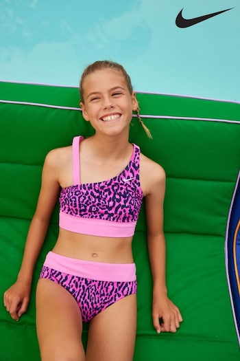 Nike Pink Animal Print Asymmetrical Top Bikini Set (612407) | £27