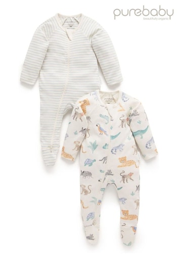 Purebaby Printed Zip Growsuits 2 Pack (612655) | £35