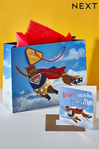 Blue Father's Day Superhero Large Gift Bag from and Card Set (612996) | £4