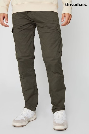Threadbare Khaki Cotton Cargo silk Trousers With Stretch (613069) | £35