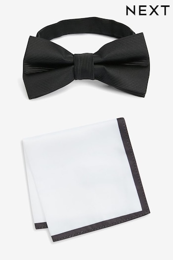 Black/White Bow Tie And Pocket Square Set (613261) | £16