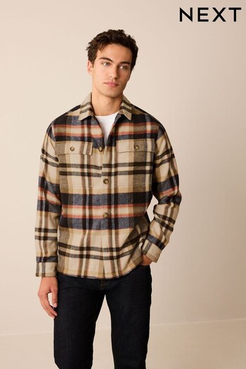 Light Brown Check Shacket With Wool (613459) | £48