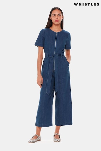 Whistles Blue Short Sleeve Denim Jumpsuit (613852) | £149