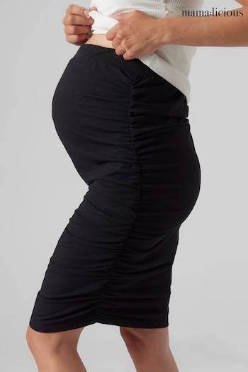 Mamalicious Black Maternity Ruched Midi Skirt (614004) | £22