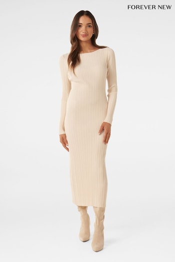 Forever New Cream Petite Evie Long Sleeve Rib Knit Dress (614029) | £90