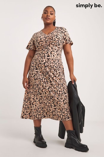 Simply Be Animal Supersoft Ruched Front Midi Dress (614079) | £29