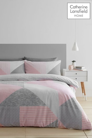 Catherine Lansfield Pink Larsson Geo Duvet Cover and Pillowcase Set (614253) | £16 - £26