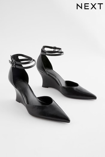 Black Forever Comfort®  Double Strap Point Toe Curvy Wedges (614351) | £40