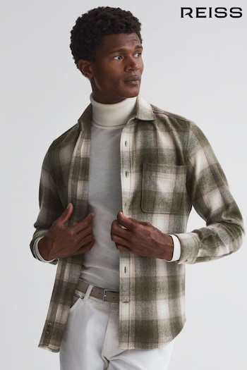 Reiss Green Multi Novelli Wool Checked Long Sleeve Shirt (614404) | £78