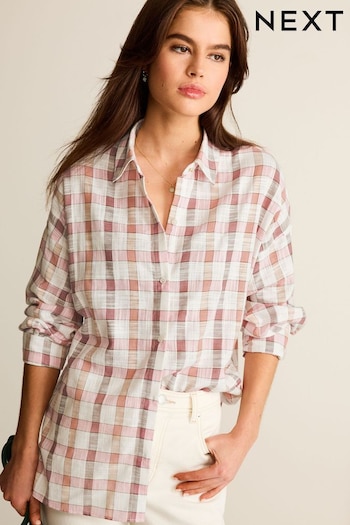 Bright Pink/White Textured Check Long Sleeve Shirt (614494) | £30