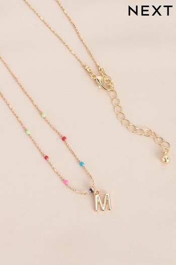 Gold Tone M Initial Beaded Necklace Letter M (614549) | £6