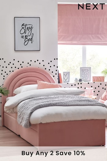 Opulent Velvet Blush Pink Rainbow Kids Upholstered Trundle Bed Frame (614613) | £550