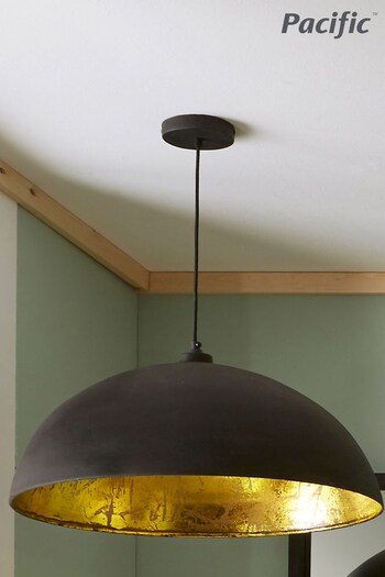 Pacific Matt Black & Gold Leaf Dome Ceiling Light Pendant (614738) | £175