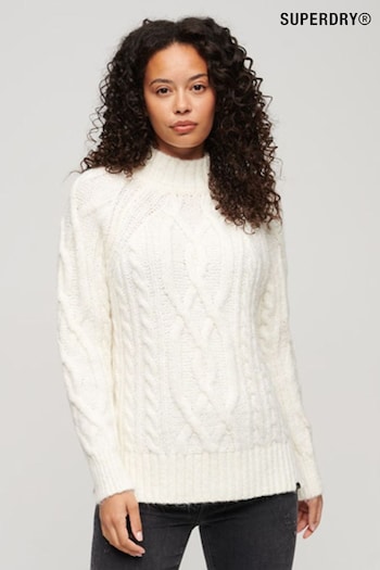 Superdry White High Neck Cable Knit Jumper (615035) | £70