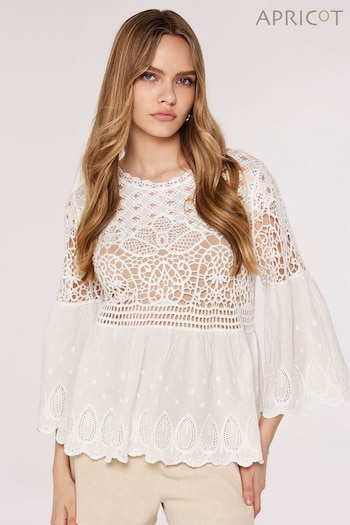 Apricot White Crochet Lace Cotton Top (615135) | £35