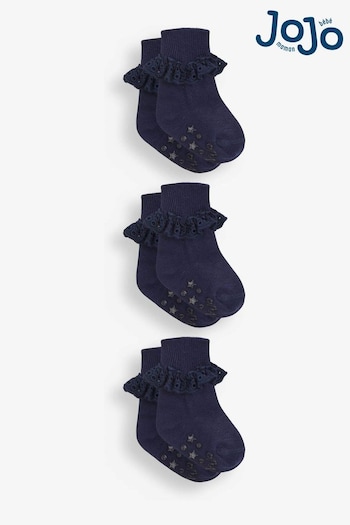 JoJo Maman Bébé Navy 3-Pack Frilly Socks (615195) | £9.50
