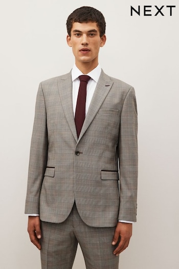 Taupe Slim Skinny Fit Check Suit Jacket (615209) | £99
