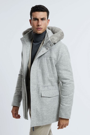 Atelier Wool Blend Removable Faux Fur Hooded Coat (615494) | £998