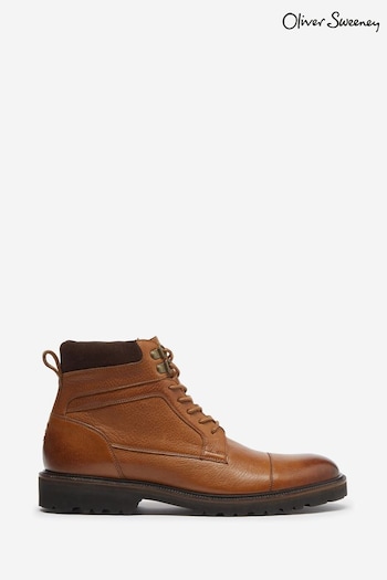 Oliver Sweeney Woodstock Tan Grained Leather Lace up Brown Boots apoyo (615532) | £199