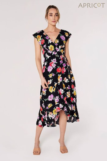 Apricot Black Multi Watercolour Floral Midi Dress (615644) | £35