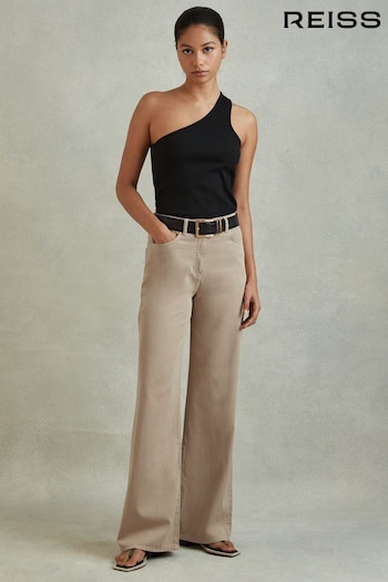 Reiss Light Camel Colorado Petite Garment Dyed Wide Leg Trousers (615744) | £138