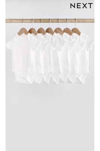 White Essential 7 Pack Baby Short Sleeve Bodysuits (615805) | £11 - £13