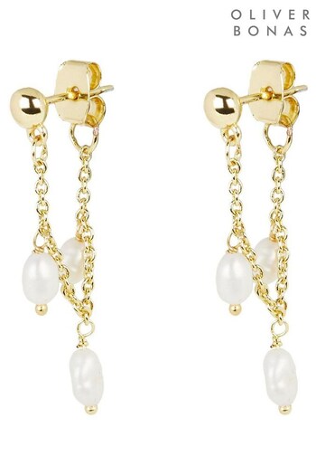 Oliver Bonas Ostara Freshwater Pearl Gold Plated Drop White Earrings (615868) | £42