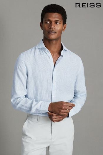 Reiss Soft Blue Fine Stripe Ruban Linen Button-Through Shirt (615898) | £98
